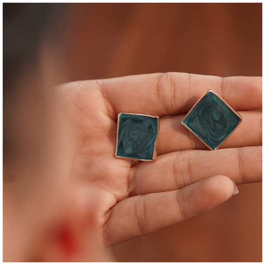 Blue Square Stud Pair